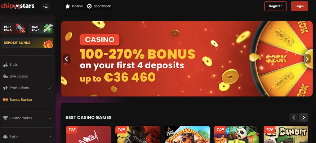 Chipstars Review: homepage of website